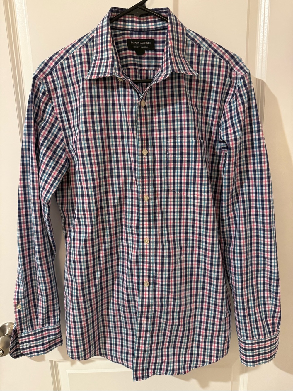 Banana Republic Men's Blue & Pink Checked Button-Down Shirt